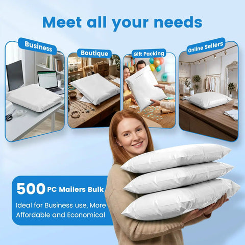 Heavy Duty 19x24 Inch Poly Mailers 500 Pack Bulk Shipping Envelopes for Clothes Self Seal White Plastic Mailing Bags for E Commerce Packaging and Small Biz