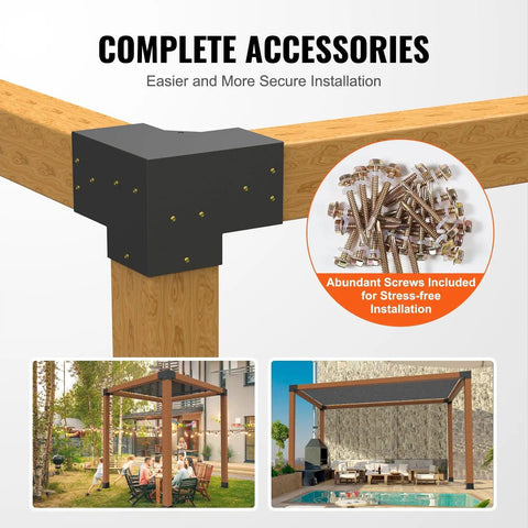 Beefy Heavy Duty 4 Piece 3 Way Corner Bracket Kit For 6x6 Posts Carbon Steel With Black Powder Coat for Outdoor Structures