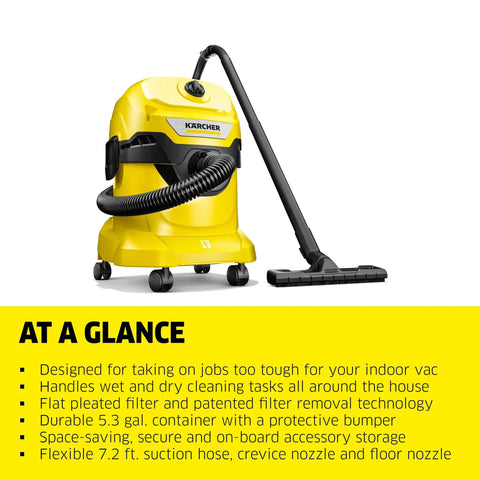 Yellow 5.3 Gallon Wet And Dry Shop Vacuum With Attachments For Home Garage And Workshop Pro Grade Suction Space Saving Design