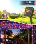 Solar Red White And Blue String Lights Outdoor Weatherproof For 4th Of July And Memorial Day Decor over gazebo at dusk