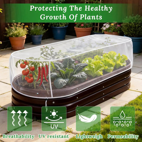 Two Pack Garden Netting For Raised Beds 4.3x2ft Ultra Fine Mesh Plant Covers With Drawstring protecting veggies in garden.