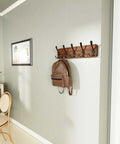 Rustic Wall Mounted Coat Rack With 16 Inch Stud Spacing Pine Real Wood Plank 5 Triple Hooks Farmhouse Wall Hanger with backpack