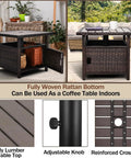 Outdoor Patio Umbrella Table With Two Weight Bags And Umbrella Hole Brown Wicker End Table With Storage Two Tier Design Side Table For Outside Use Poly Lumber Top Ideal For Pool Deck Garden And Balcony, featuring poly lumber top and storage compartments.