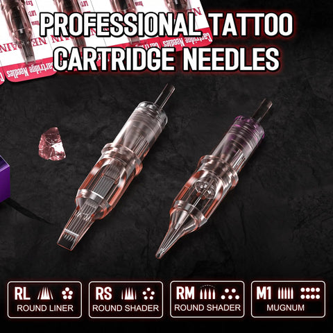 Professional cartridge needles from All In One Tattoo Machine Kit With Pen For Beginners And Pros RCA Power Supply With Voltage Control 10 Cartridge Needles 7 Vibrant 5ml Inks Complete Starter Set For Tattoo Artists