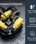 Five Pack Dual H Bridge Motor Driver Module For DIY Robots And Mini RC Cars on a robot chassis, 3-10V input