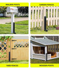 Two Pack Fence Post Repair Kit Fix Rotting Or Damaged Wood Posts Without Replacing Them With Heavy Duty Steel Brackets And Concrete Anchors For Permanent Stabilization And Lasting Value installed on various posts like mailbox, garden, yard, and wood structures.