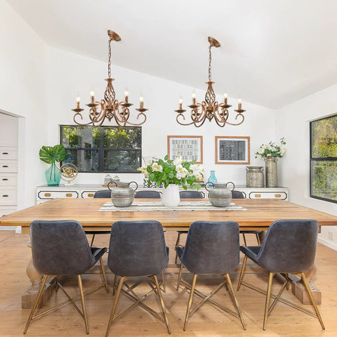 Dining room with two Rustic 6 Light Chandelier With Antique Bronze Finish That Rocks French Country Vintage Pendant Light Fixture