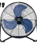 20 Inch High Velocity Industrial Floor Fan With 3 Speed Settings, Heavy Duty Metal Cradle, 360 Degree Tilt, wall mount hooks, black and blue