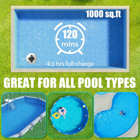 Cordless Robotic Pool Cleaner With 120 Minute Run Time Auto Vacuum For Above Ground And In Ground Flat Pools Up To 1000 Sq Ft