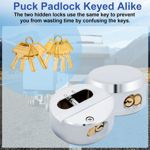 Puck Lock Hidden Shackle Padlock 2 Pack for Trailers and Storage 2 7 Eighths Inch Heavy Duty Padlocks With Keys