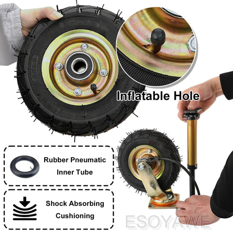 Heavy Duty 8 Inch Pneumatic Caster Wheels 4 Pack Air Filled Rubber Tires Shock Absorbing Swivel And Locking Casters For Industrial Carts Warehouse And Shop Tool Storage Floor Friendly Breezy Ride