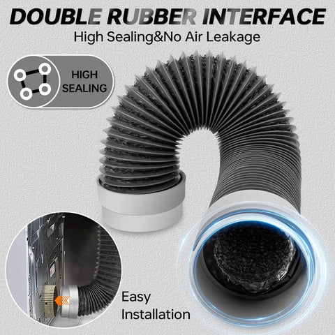 8Ft Flexible Aluminum Dryer Vent Hose 4 Inch Duct With Rubber Seal Connectors Insulated Exhaust Hose For Tight Spaces No Fuss Install Kit With Clamps shown in detail for high sealing and easy installation.