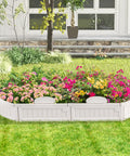 Kids Sandbox With Cover And Built In Seating, Weather Resistant Outdoor Sand Pit, white elliptical sandbox in garden.