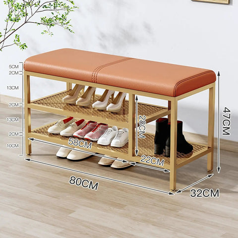 Industrial Entryway Shoe Bench With Cushioned Seat And Built In Shoe Rack And Shelf Sturdy Metal Frame Ideal Hallway Mudroom