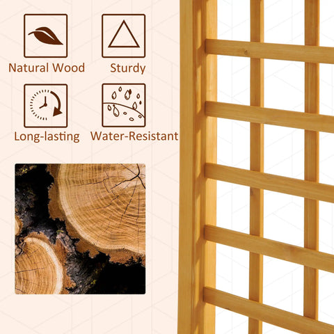 Detailed view of 90 Inch Wood Garden Arbor Arch With Trellis Wall For Climbing Plants And Hanging Vines, showcasing wood grain