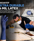 Person wearing Thickster Powder Free Exam Grade Latex Gloves 14 Mil Heavy Duty Disposable Extra Large Size for painting work.