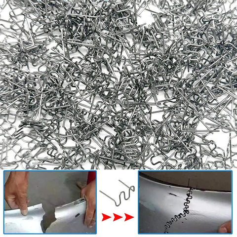 1000Pcs 0.8mm Wave Plastic Welder Staples Kit For Thick Plastic Repairs DIY Friendly Easy Fix Pre Cut Ends For Quick Removal Fits Most Plastic Welder Guns Repairing Car Bumpers Cracks And Chips Premium Quality Material on display with fracture and repair process shown.
