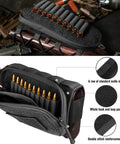 Tactical Stock Pack With Adjustable Cheek Rest Pouch For Long Action Rifles Right Hand Black Built From 500D Nylon, open view with bullets
