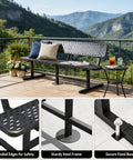 Built Tough 6 Foot Outdoor Bench With Back, Rust Resistant Thermoplastic Coated Steel Frame, set on a scenic patio