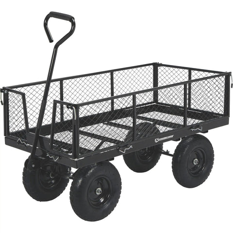 Heavy Duty Steel Jumbo Garden Wagon With Removable Sides, 1400 Lb Capacity, 50 Inch Bed, 13 Inch Pneumatic Tires, Fold Down Panels