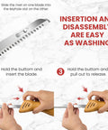 Prikoi Electric Carving Knife For Meat Slicing, Dual Stainless Blades, Easy Grip Handle, disassembly instructions shown.
