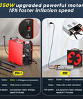 Portable PCP Air Compressor With 350W Motor Auto Stop 12V Car Power Built In Home Converter Water And Fan Cooling Quiet 70dB Max 5800 Psi 40 MPa Five Hour Continuous Run Time Ideal For Paintball And DIY Air Tools displayed with specs