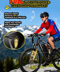 Cyclist riding All Terrain Electric Mountain Bike For Adults With Full Suspension 1500W Peak Brushless Motor 31MPH on mountain trail