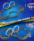 Epic Slot Car Race Track Set With Four Cars Battery Or Electric Power Glow Lights Circular Overpass Dual Lap Counter Realistic Turns For Kids Ages 6 To 12 Easy Build Gift For Boys And Girls showing two assembly methods.