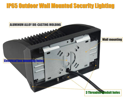 Back view of 120W LED Wall Pack Light Beast Bright 5000K 16200LM with mounting details and aluminum alloy construction
