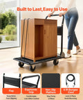 Heavy Duty 2 Tier Foldable Platform Hand Truck With 700 Lb Capacity For Warehouse Garage Workshop Or Office Use, High Strength Steel Frame, Rugged Yet Portable Workhorse Utility Cart carrying wood cabinet indoors