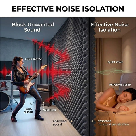 Heavy Duty Soundproof Wedge Foam Wall Panels For Home Studio Acoustic Treatments insulate walls from loud sounds while promoting peaceful sleep.