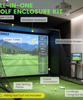 All In One Golf Simulator Enclosure Kit With Pro Grade HD Impact Screen, Foam Padded Aluminum Frame, Blackout Curtains