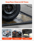 Heavy Duty Containment Mat For Garage Floor 7 Ft 9 In By 18 Ft Non Slip PVC Waterproof Floor Protector with tire in use