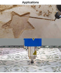 Carbide end mill, titanium-coated 0.2mm, 1/8-inch shank; CNC router bit cutting a decorative pattern.