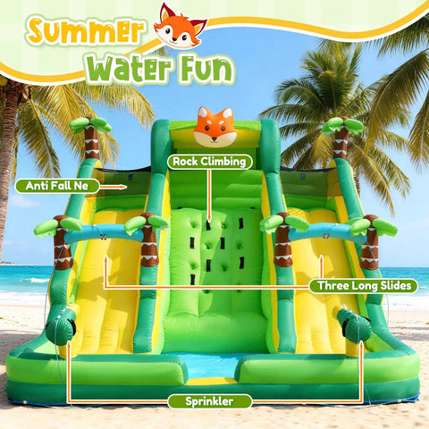 17 Foot Inflatable Water Slide With Built In Pool Climbing Wall And Water Spray Wet And Dry Dual Use Backyard Water Park Gear