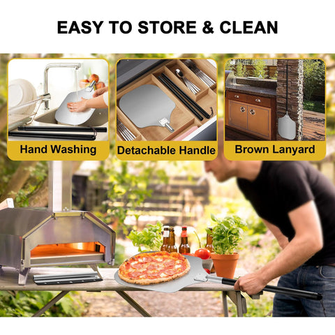Aluminum pizza peel with long painted handle; 12-inch blade for turning pizzas