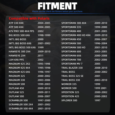 Fitment chart for Beefed Up Mechanical Fuel Pump 2520227 Replacement For Sportsman and compatible Polaris ATV models