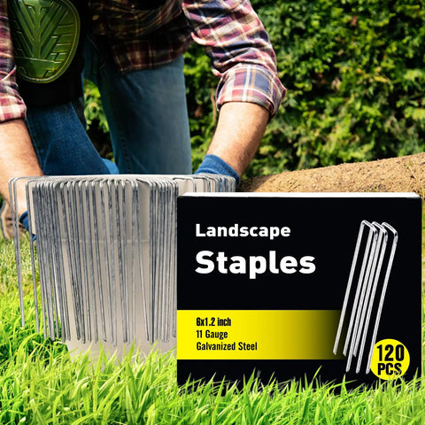 120 Pack 6 Inch Galvanized U Shaped Garden Stakes 11 Gauge Rust Proof Ground Stakes in box by lawn