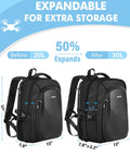 Expandable backpack showing size increase from 20L to 30L in black, fits Waterproof Hard Case For DJI Mini 4 Pro And Mini 3 Pro.