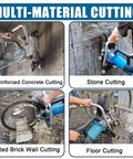 8800W Wet Masonry Ring Saw With Anti Vib Cushion Grip And Water Cooling For Dust Free Concrete Granite Marble Cutting Includes Dual 23 Inch Diamond Blades used for cutting reinforced concrete, stone, red brick, and floors.