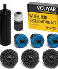 Pro Grade Wheel Hub Resurfacing Kit With Metal Housing And Brake Surface Cleaner, six blue and black pads, adapter, yellow box