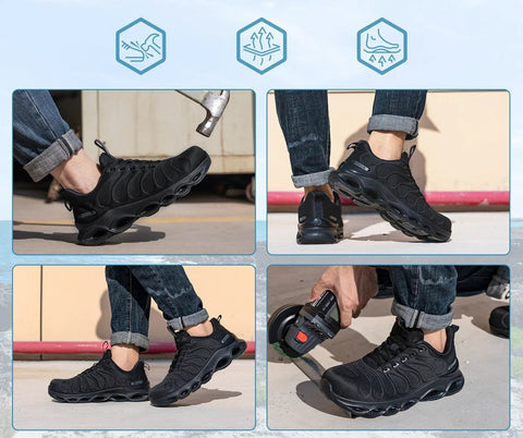 Lightweight Steel Toe Work Shoes For Men, Safety Sneakers Built To Handle The Grind With Cushioned EVA High Rebound Sole