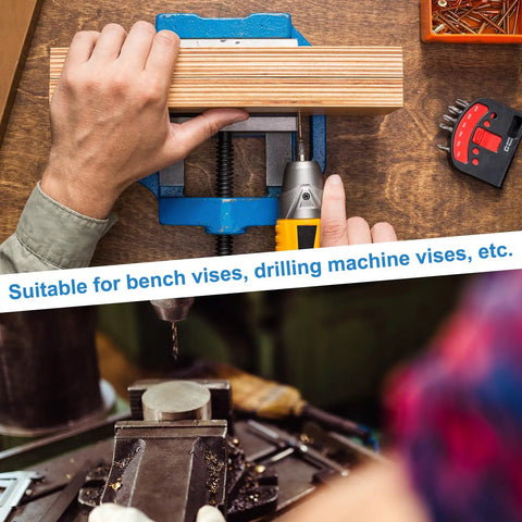 Person securing wood with 2.5 Inch Aluminum Vise Jaws With Magnetic Flat Rubber Pads Heavy Duty Vise Protectors
