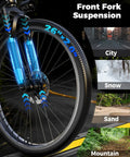 Front fork suspension of Beast 1500W Peak Mountain Ebike For Adults, 26 inch tires for city, snow, sand, mountain riding