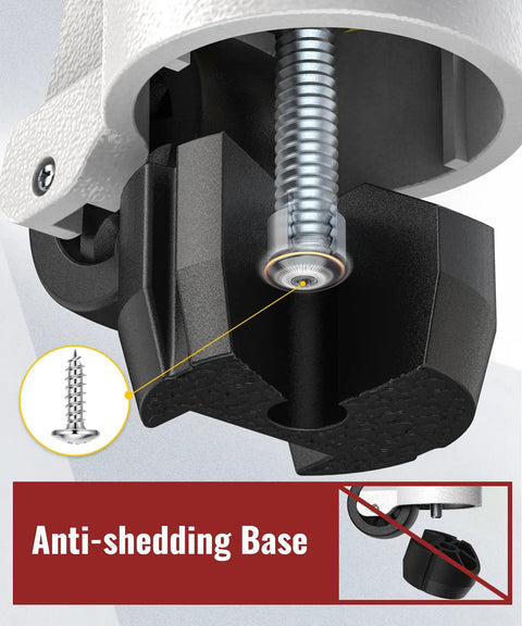 Close-up of heavy duty retractable leveling casters set of 4 with ratchet handle, highlighting anti-shedding base and M12 stems.
