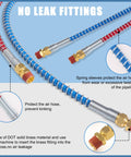 Semi Truck Air Brake Hose Coil Set With 1/2 In NPT DOT Fittings Red And Blue Leads Glad Hands Grips And Rubber Seals displayed.