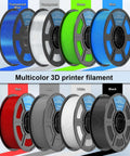 Multicolor 3D printer filament spools, including Black 1.75mm TPU Filament 95A 1Kg for FDM 3D printers, displayed in various colors.