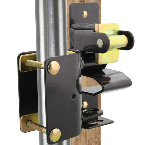 One Way Livestock Gate Latch Black Metal Farm Gate Lock For Cattle And Horses Built Tough Weatherproof Gate Latch installed