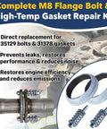 Hella Tough Exhaust Flange Bolt And Gasket Repair Kit With M8 Spring Bolts Heavy Duty Nuts Strong Coils and Lock Tight Seal Gaskets.