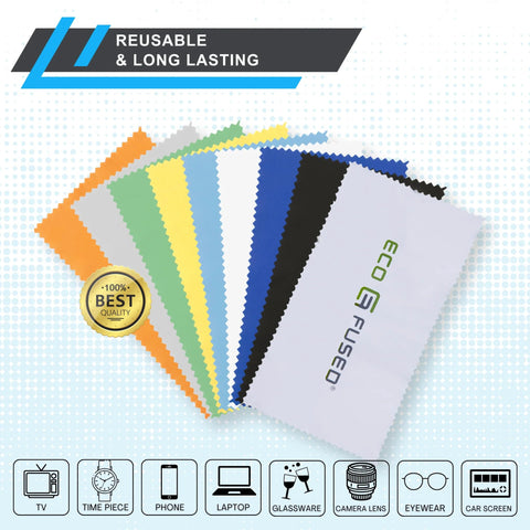 Eco-Fused microfiber cleaning cloths, front view with assorted colors; 5.5x3 in, pack of 18.